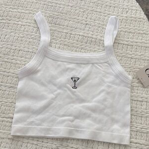 White Tank Top with Martini Embroidery